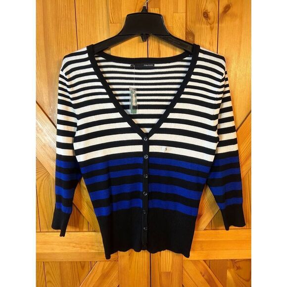MAURICES Womens White Black Blue 3/4 Sleeve Cardigan NWT Size Small (5204) - Picture 1 of 5